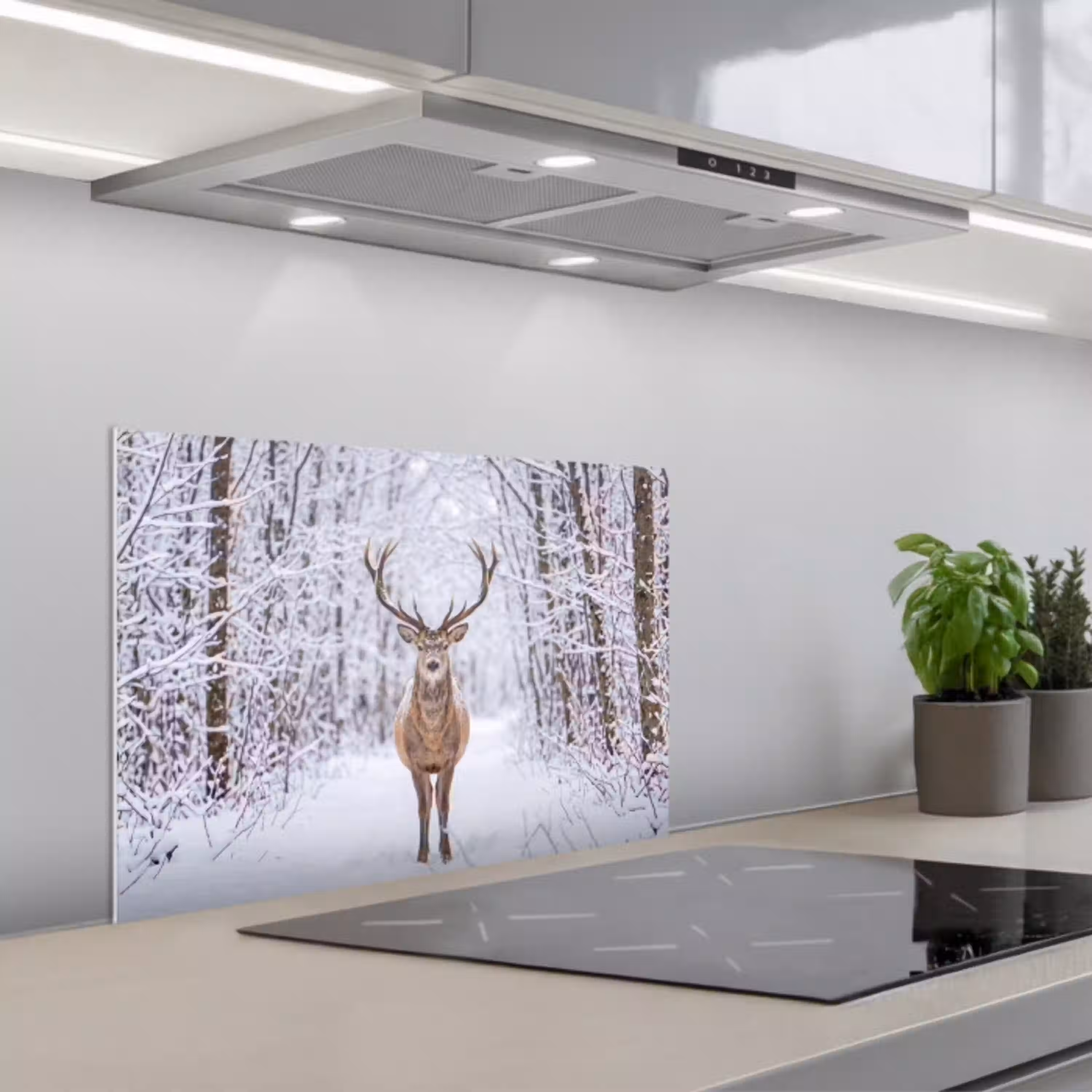 Hert - Winter - Bos - Natuur - Wit keuken achterwand spatscherm klein -3d_schuin