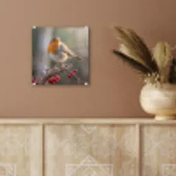 Roodborst - Tak - Bessen - Natuur plexiglas 5mm klein -sfeer5