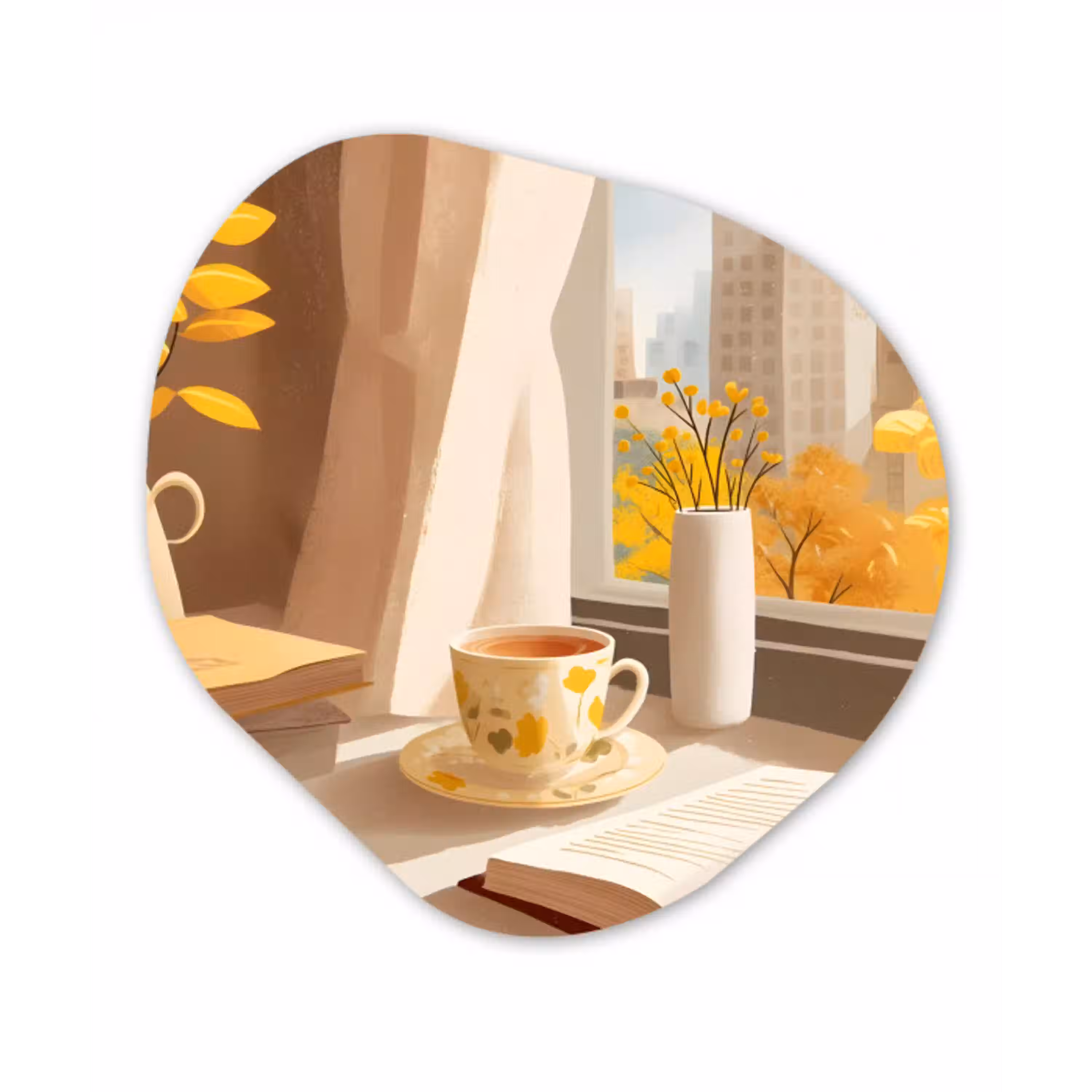 Thee - Boek - Thee - Herfst Wandcirkel Organisch Aluminium middel -3d