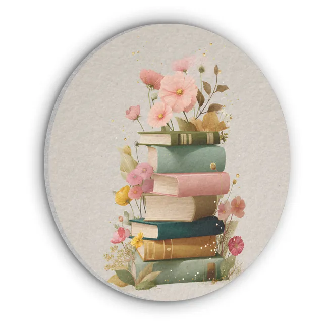Acoustic painting round - Books - Stack - Flowers - Colorful