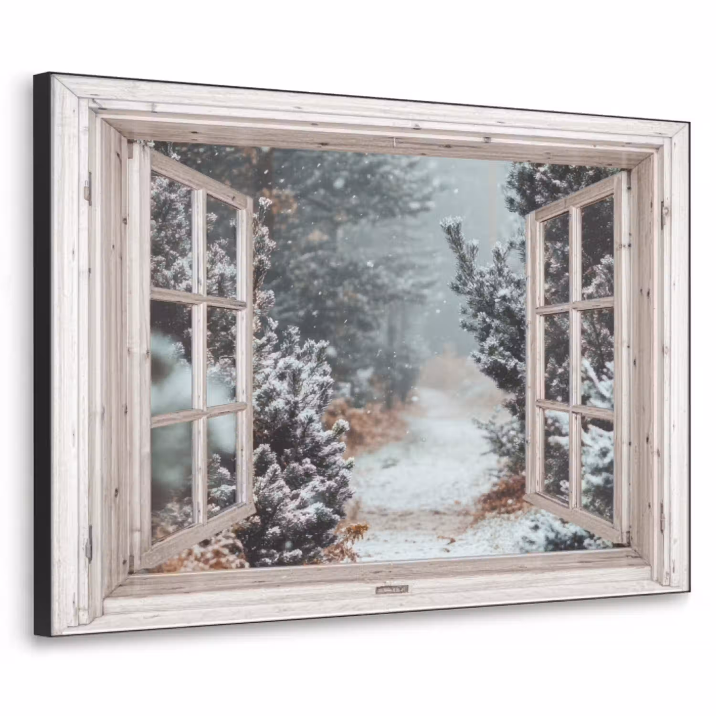 Bos - Winter - Bomen - Natuur - Pad - Doorkijk - Wit Textielframe zwart klein -3d