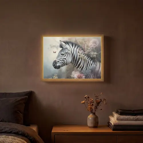 Zebra - Wilde dieren - Vlinder - Bloemen Light Box met batterij (Wandlamp) middel -sfeer4