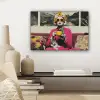 Vrouw - Kat - Bloemen - Kopje - Retro canvas 2cm klein -sfeer6