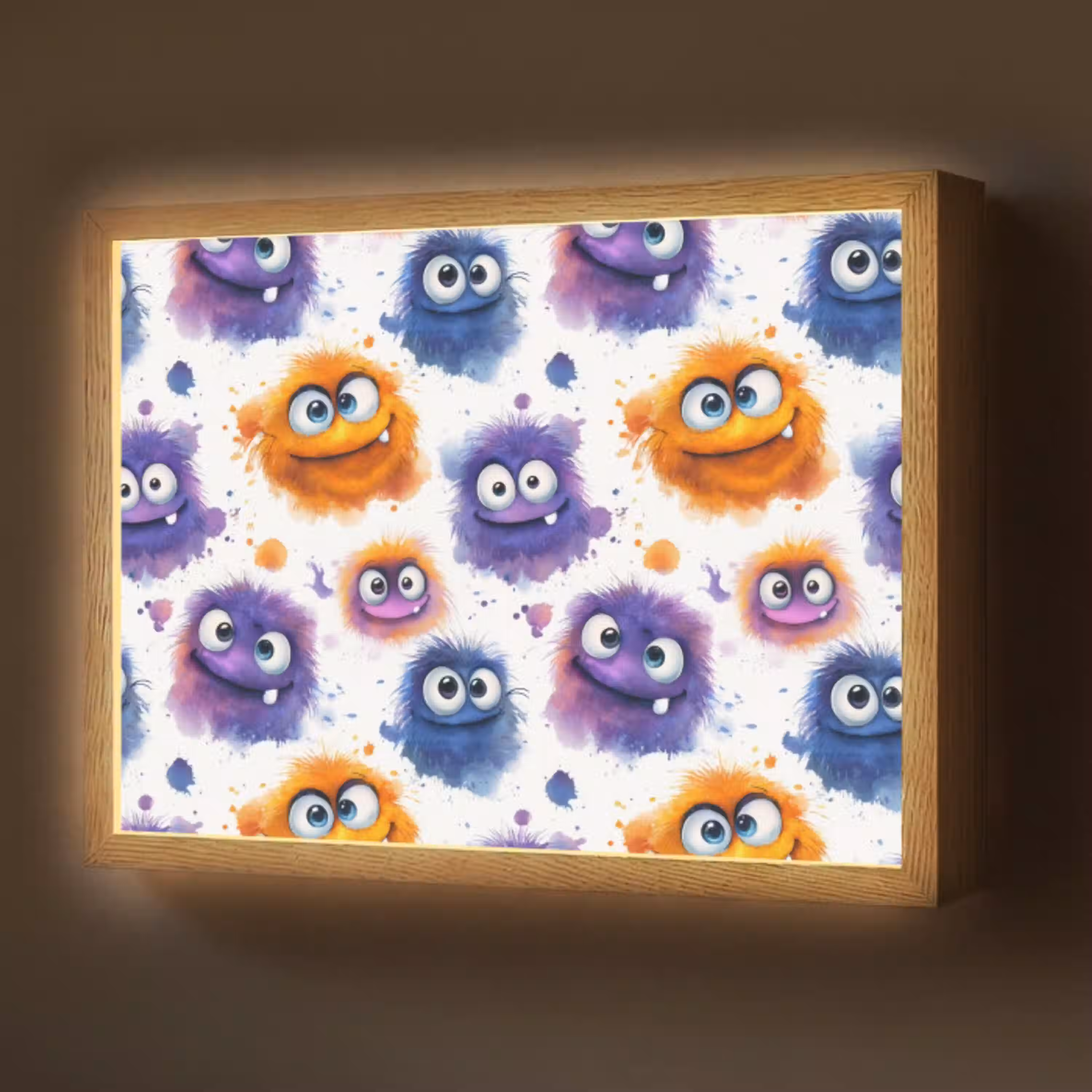 Monstertjes - Aquarel - Kleurrijk Light Box met batterij (Wandlamp) middel 907 -z3d_website