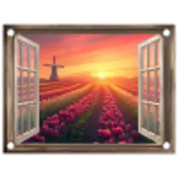 Doorkijk - Tulpen - Zonsondergang - Bloemen - Kleurrijk tuinposter los doek klein -3d