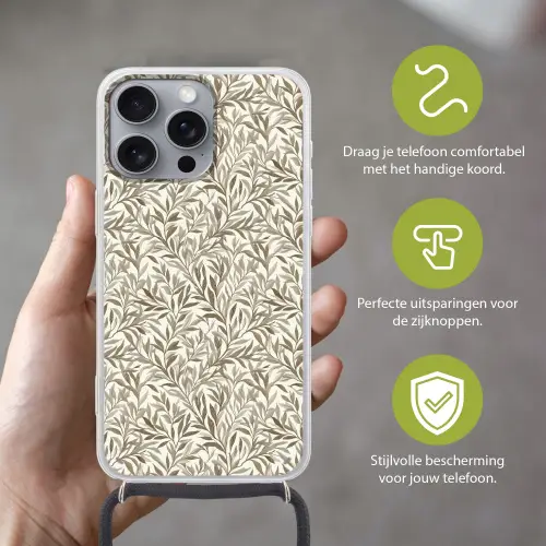 Takken - Botanisch - Taupe Hoesje iPhone 16 Pro Max met koord klein 804 -sfeer2_NL