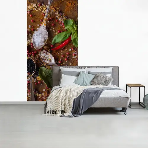 Specerijen - Kruiden - Lepels - Zout - Bruin - Keuken fotobehang vinyl groot -slaapkamer