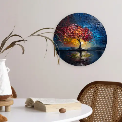 Boom - Blauw - Bladeren - Vakken Wandcirkel kunststof plaat 5mm dik klein -sfeer4
