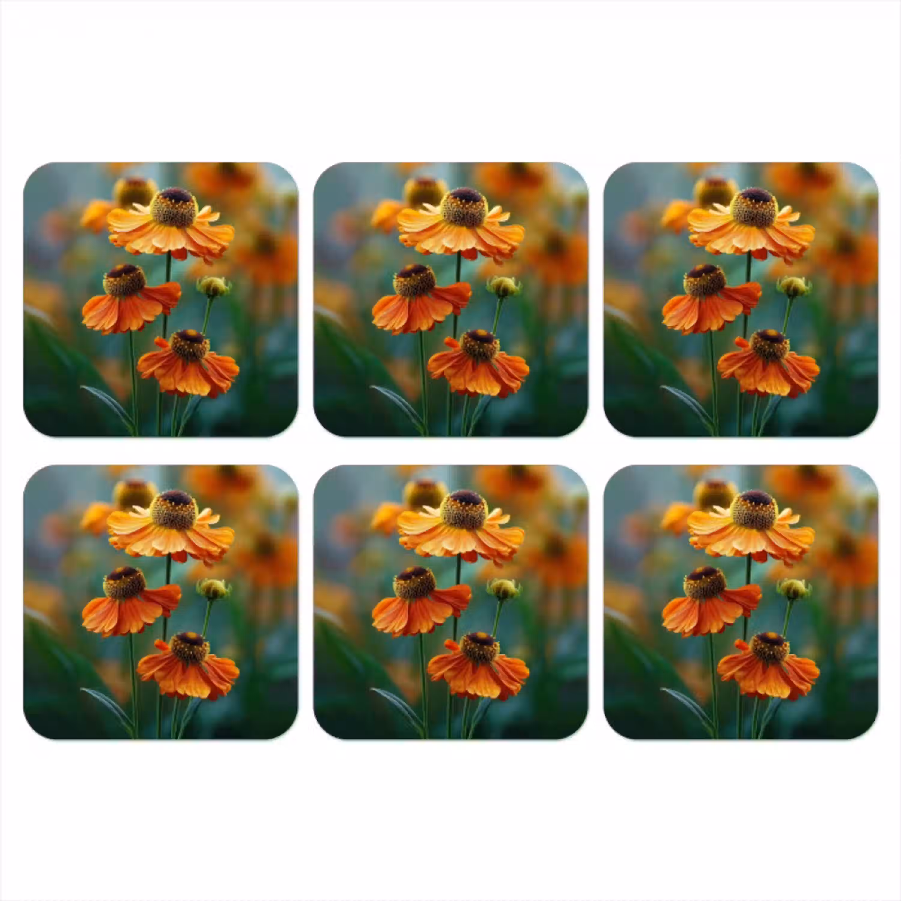Oranje bloemen - Levendig - Wazige achtergrond onderzetter kurk middel -3d