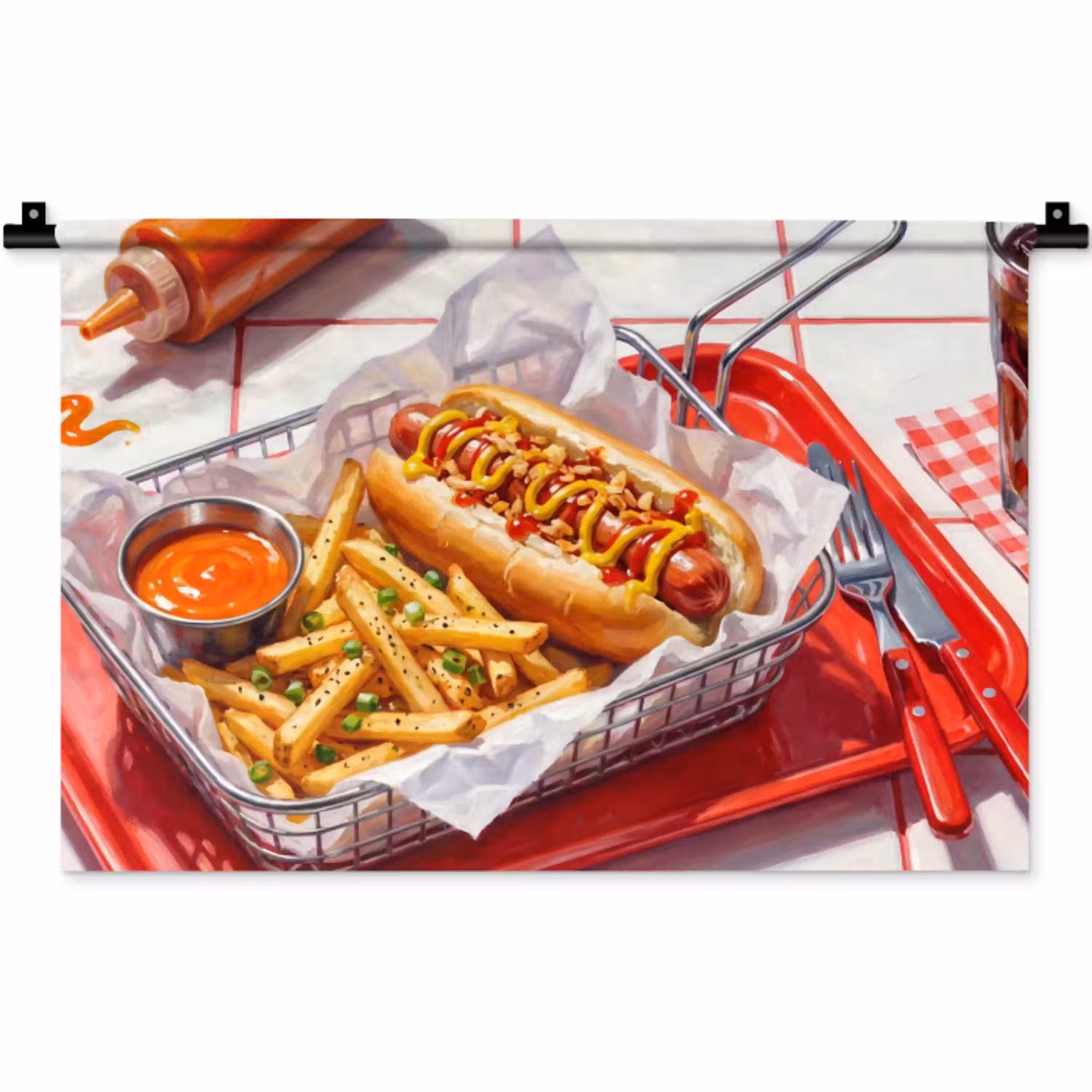 Eten - Hotdog - Fastfood - Modern - Rood Wandkleed katoen klein -zz3d