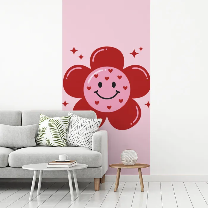 Bloem - Roze - Hartjes fotobehang vinyl groot -woonkamer