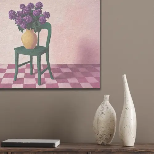 Stoel - Vaas - Bloemen - Geblokt PET vilt klein -sfeer6_closeup