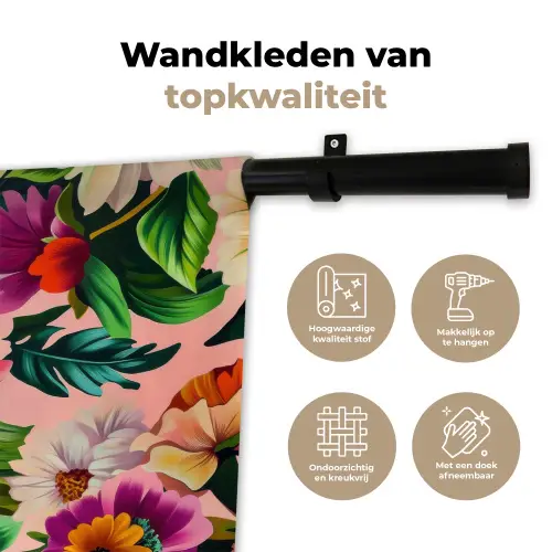 Bloemen - Kleurrijk - Roze Wandkleed katoen klein -sfeer2