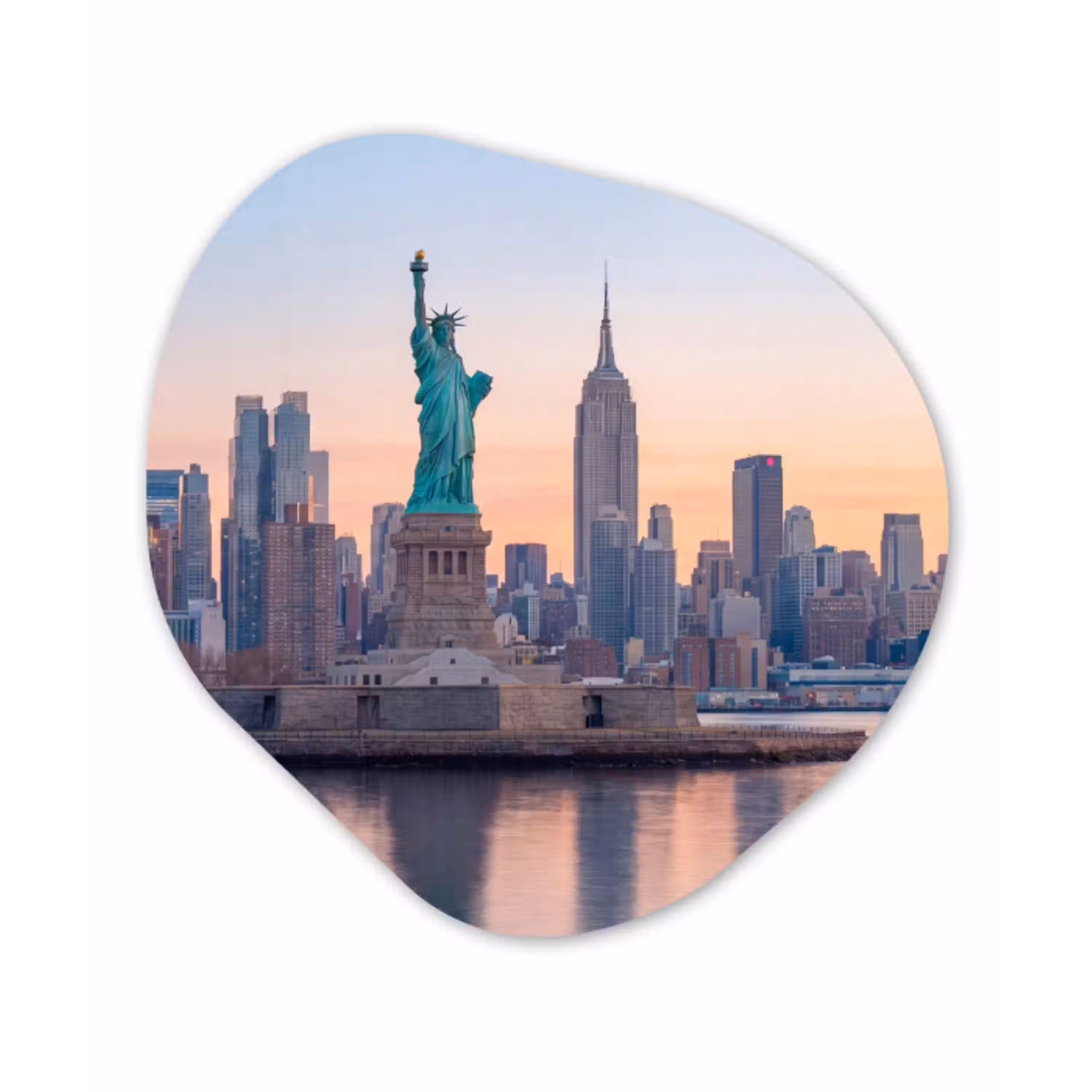 Vrijheidsbeeld - New York - Zonsopgang - Stad - Architectuur Wandcirkel Organisch Aluminium middel -3d
