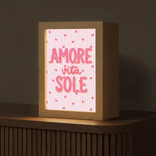 Amore vita sole - Roze - Hartjes Light Box met kabel (Tafellamp) klein -z3d_website