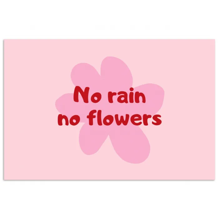 No rain no flowers - Bloem - Roze poster papier klein -3d