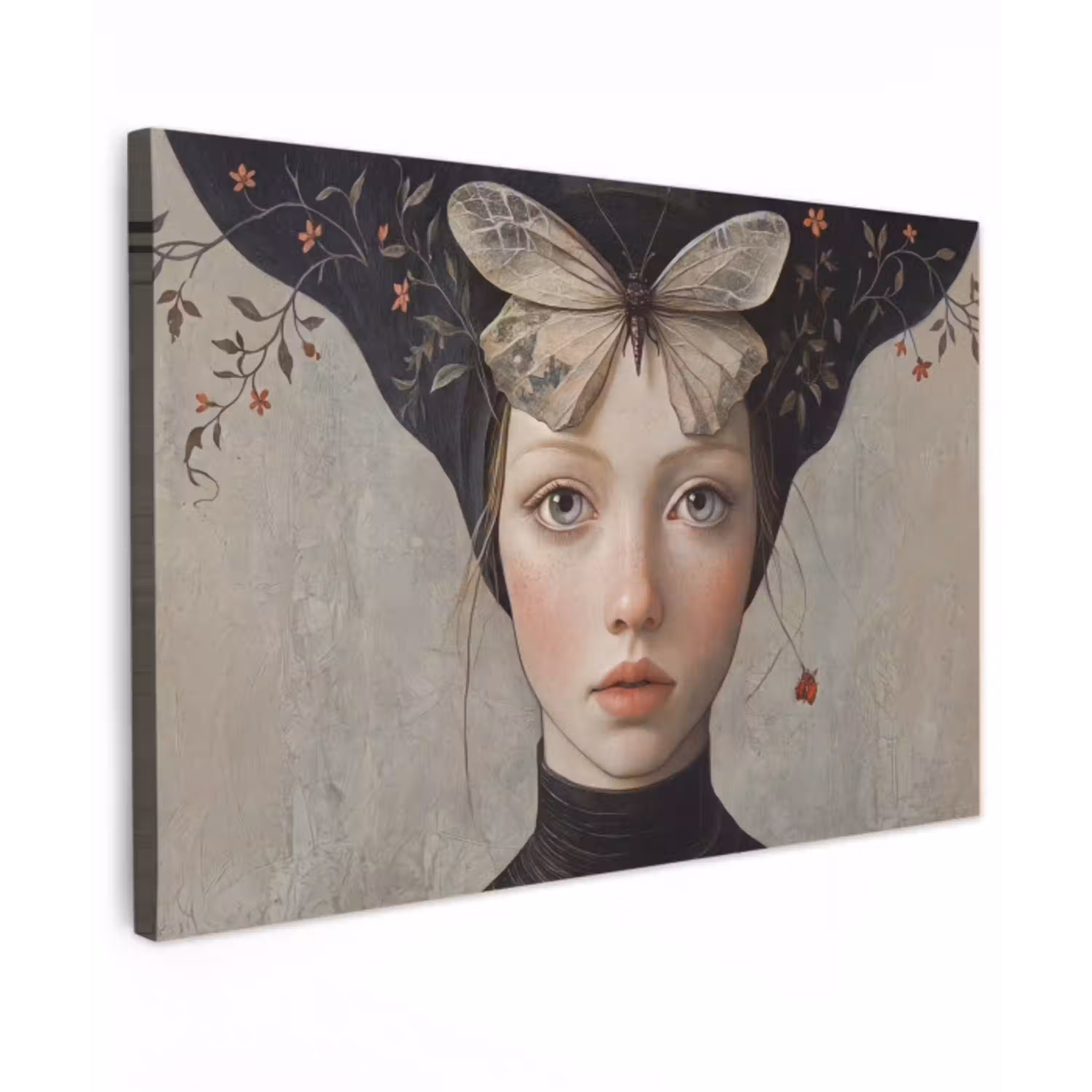 Woman - Butterfly - Art - Classic - Muted Tuinposter op houten frame 2 cm dik klein -3d