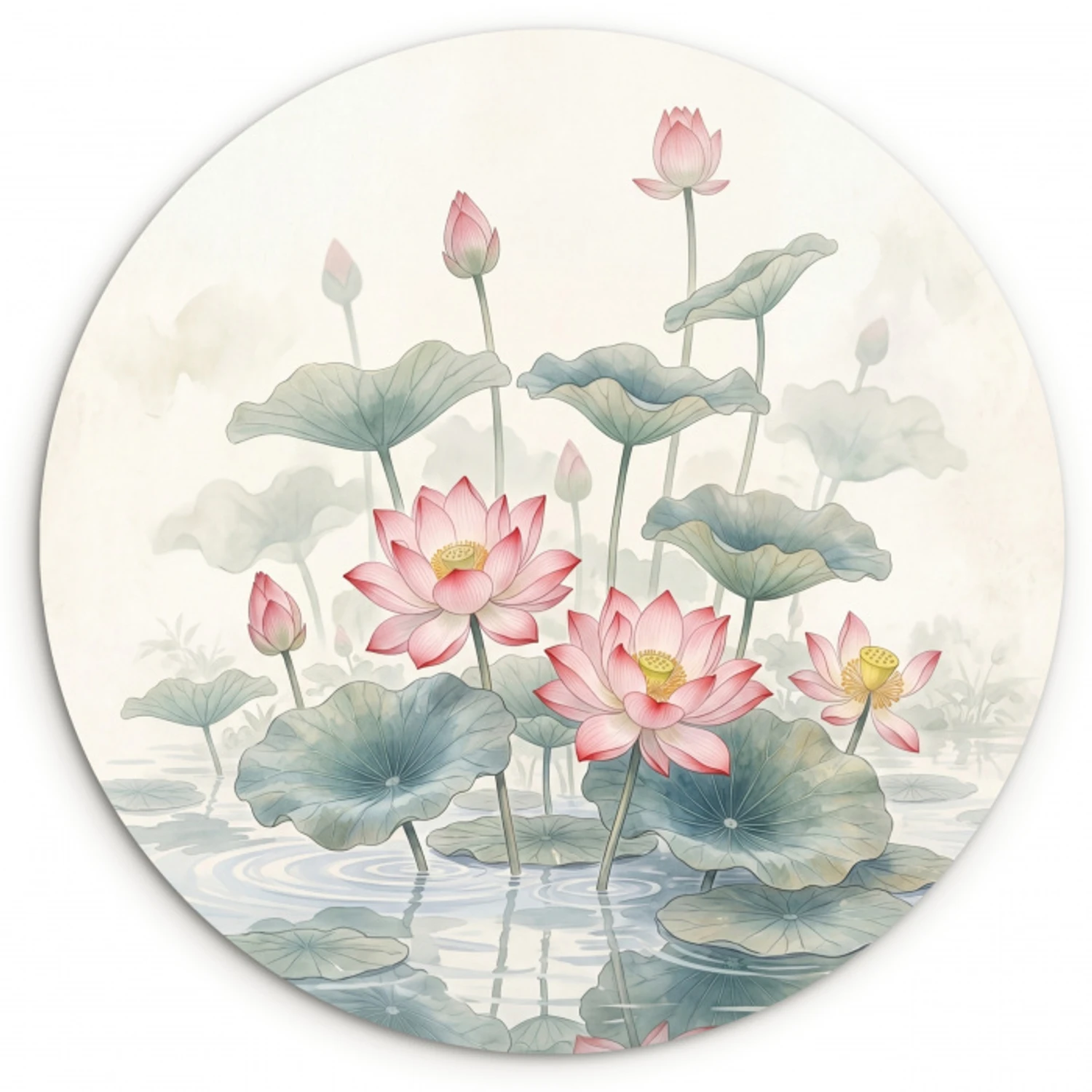 Aquarel - Lotusbloemen - Kleurrijk Wandcirkel kunststof plaat 5mm dik klein -3d