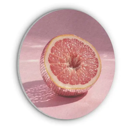 Grapefruit - Roze - Disco - Shiny Akoestische PET Vilt - Rond klein -3d
