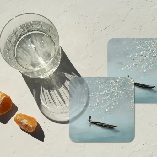 Bloesems - Minimalistisch - Wateroppervlak - Boot onderzetter kurk middel -sfeer4