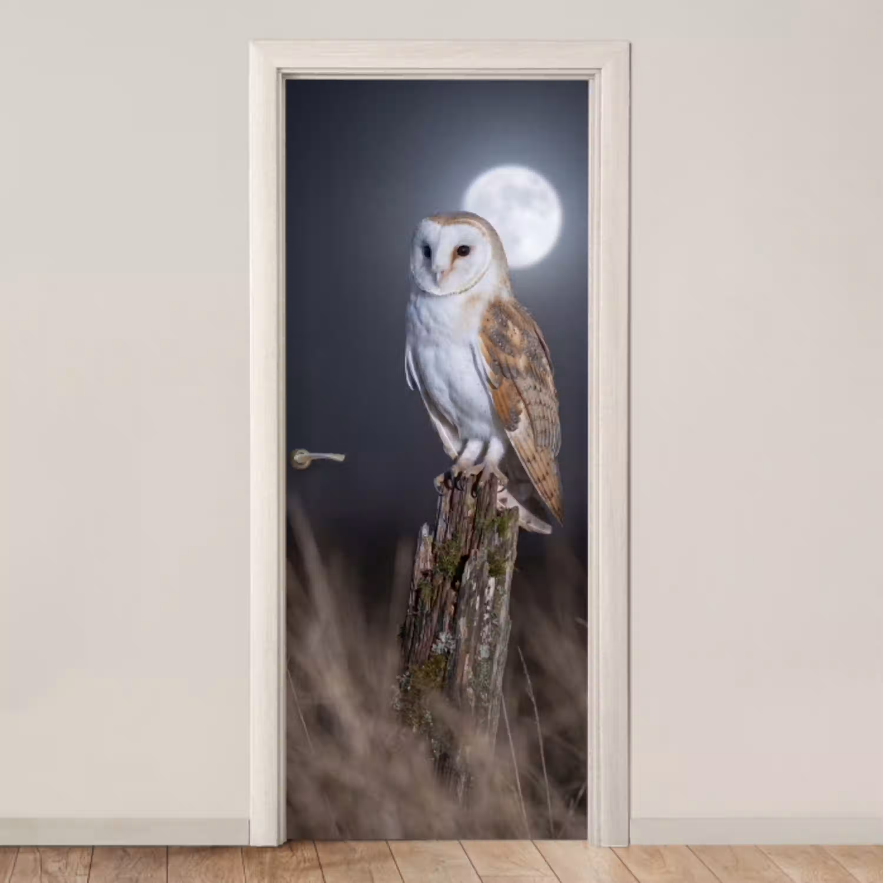 Kerkuil - Maan - Nacht deurposter klein -3d_beige