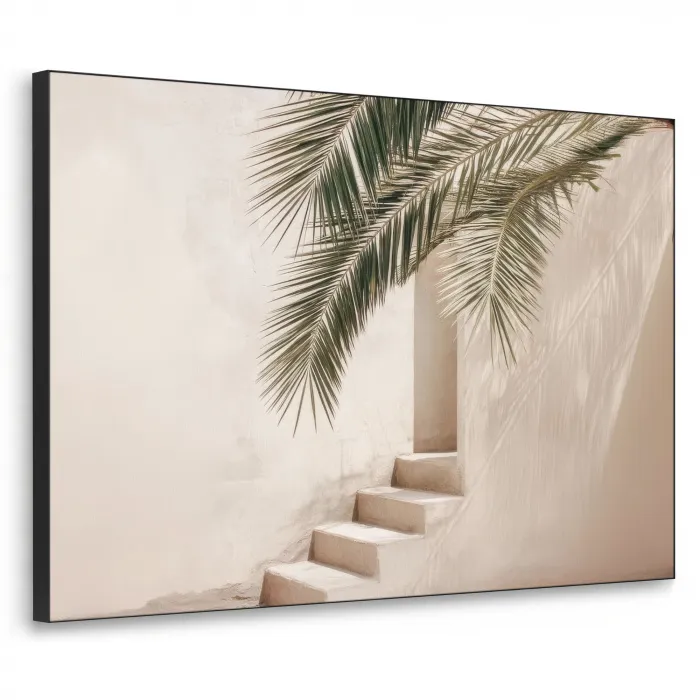 Palmboom - Schaduw - Trap - Beige Textielframe zwart klein -3d