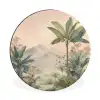 Tropisch landschap - palmbomen - Bloemen - Roze lucht Wandcirkel aluminium klein -3d