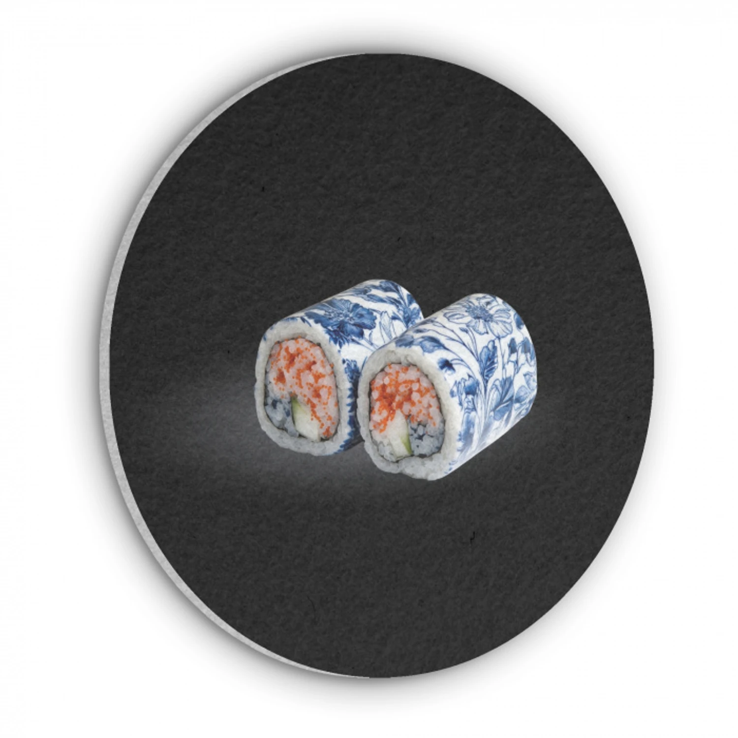 Sushi - Delfts blauw - Rijst - Vis - Elegant Akoestische PET Vilt - Rond klein -3d