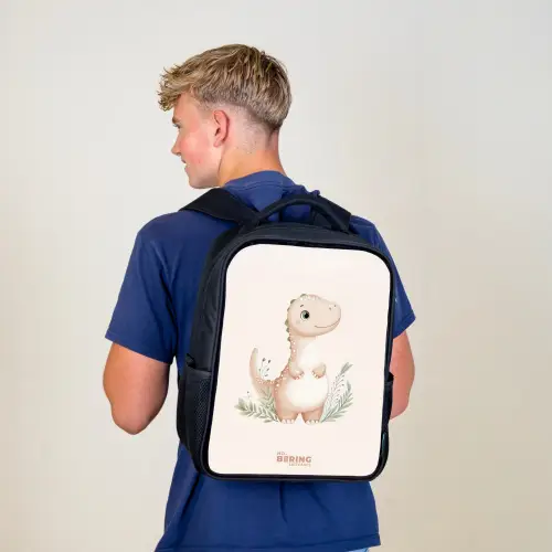 Beige dinosaurus met groene blaadjes Rugzak - Zwart middel -sfeer8