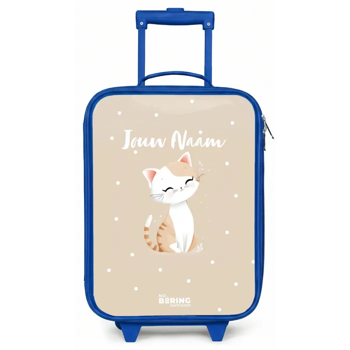 Kat omringd door beige stippen Kinderkoffer - Blauw klein -zz3dotto