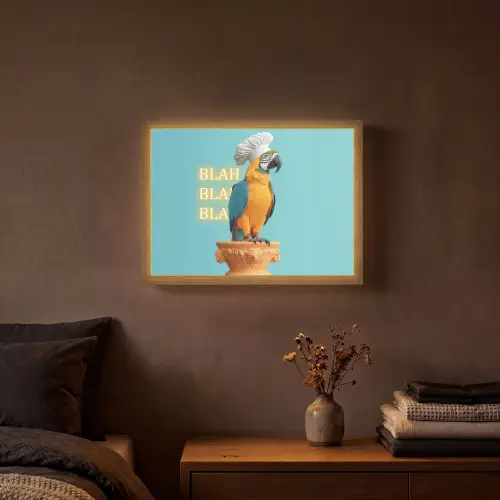 Papegaai - Koksmuts - Quote - Neon Light Box met batterij (Wandlamp) middel -sfeer4