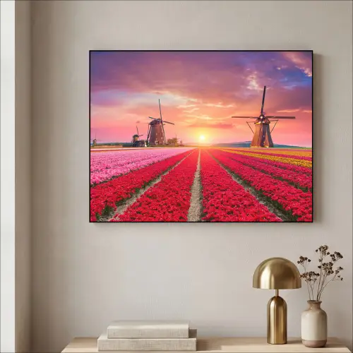 Bloemen - Tulpen - Bloemenveld - Molens - Holland Textielframe zwart klein -sfeer2
