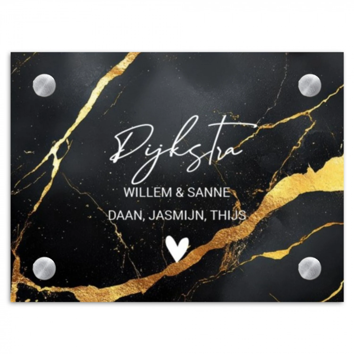 Goud zwart marmer - Sierlijk Naambord Rechthoek middel -3d