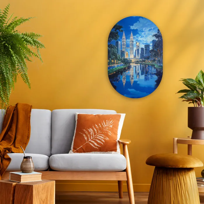 Stad Kuala Lumpur - Skyline - Wolkenkrabbers - Water Wandcirkel Ovaal Forex klein -sfeer4