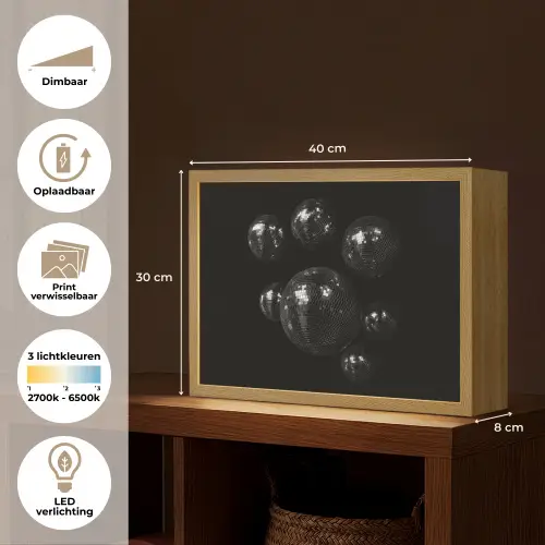Discoballen - Minimalistisch - Zwart Light Box met batterij (Wandlamp) middel -USP_websiteoverzichtNL