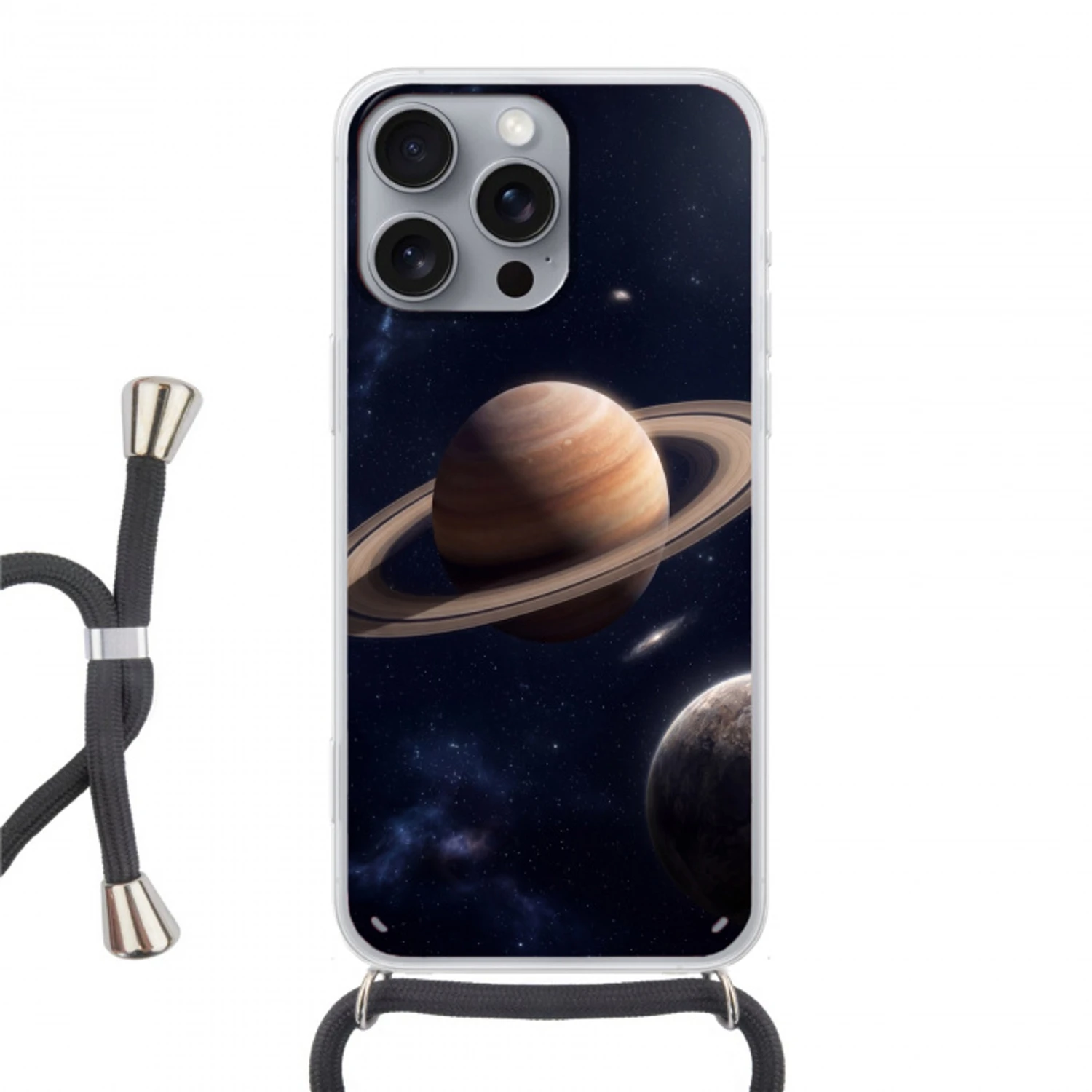 Planeten - Saturnus - Ruimte Hoesje iPhone 16 Pro Max met koord klein -3d