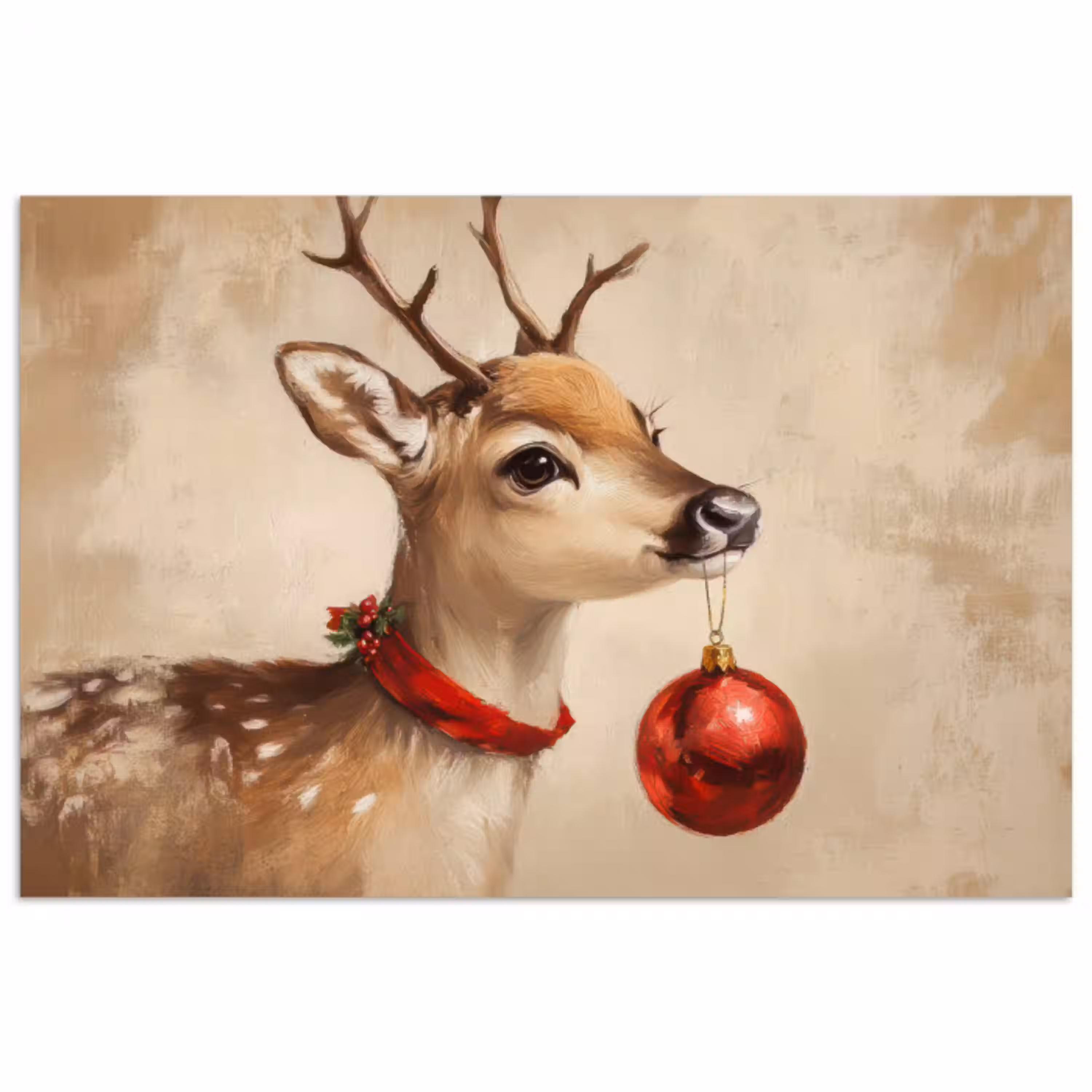 Kerst - Hert - Gewei - Kerstbal - Rendier poster papier klein -3d