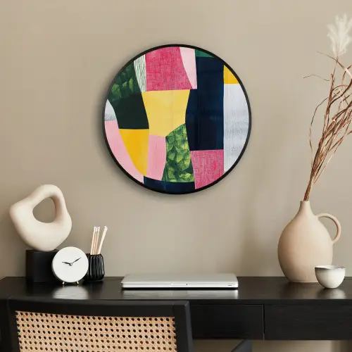 Abstract - Roze - Lappen - Vormen - Geel Fotolijst rond zonder passe partout klein -sfeer1