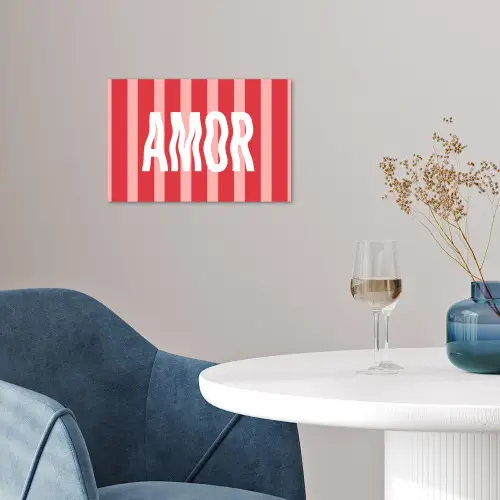 Amor - Strepen - Rood - Roze poster papier klein -sfeer3