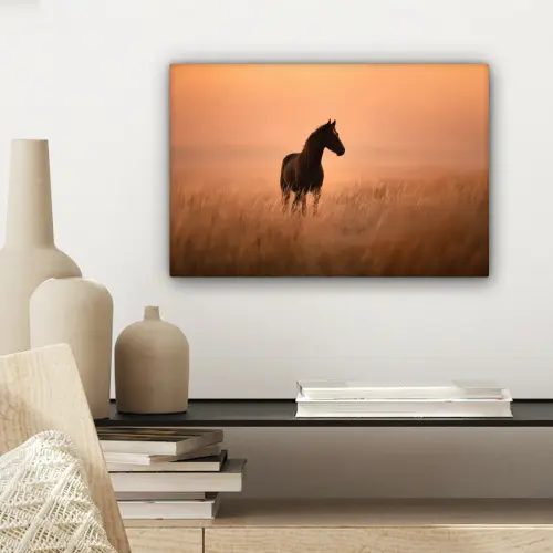 Paard - Grasveld - Zonsondergang canvas 2cm klein -sfeer6