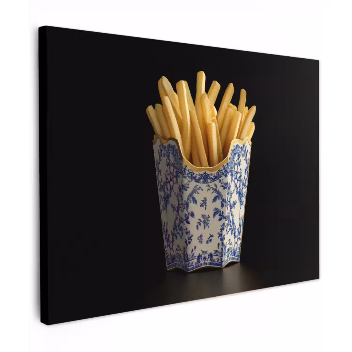 Canvas schilderij - Friet - Porselein - Delfts blauw - Eten
