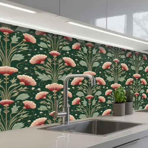 Patroon - Botanisch - Kleurrijk keuken achterwand 2 middel 871 -3d_schuin