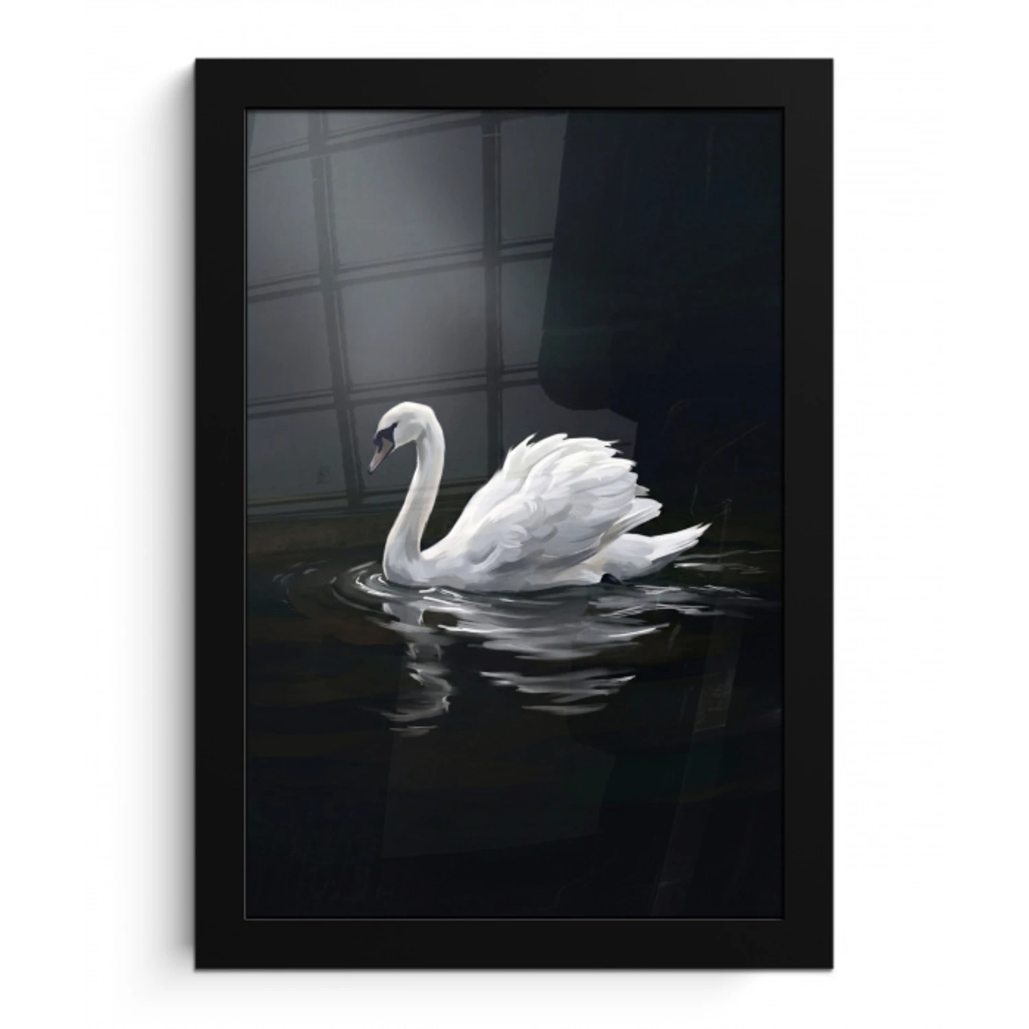 Zwaan - Water - Natuur - Realistisch - Wit fotolijst zwart zonder passe partout klein -3d