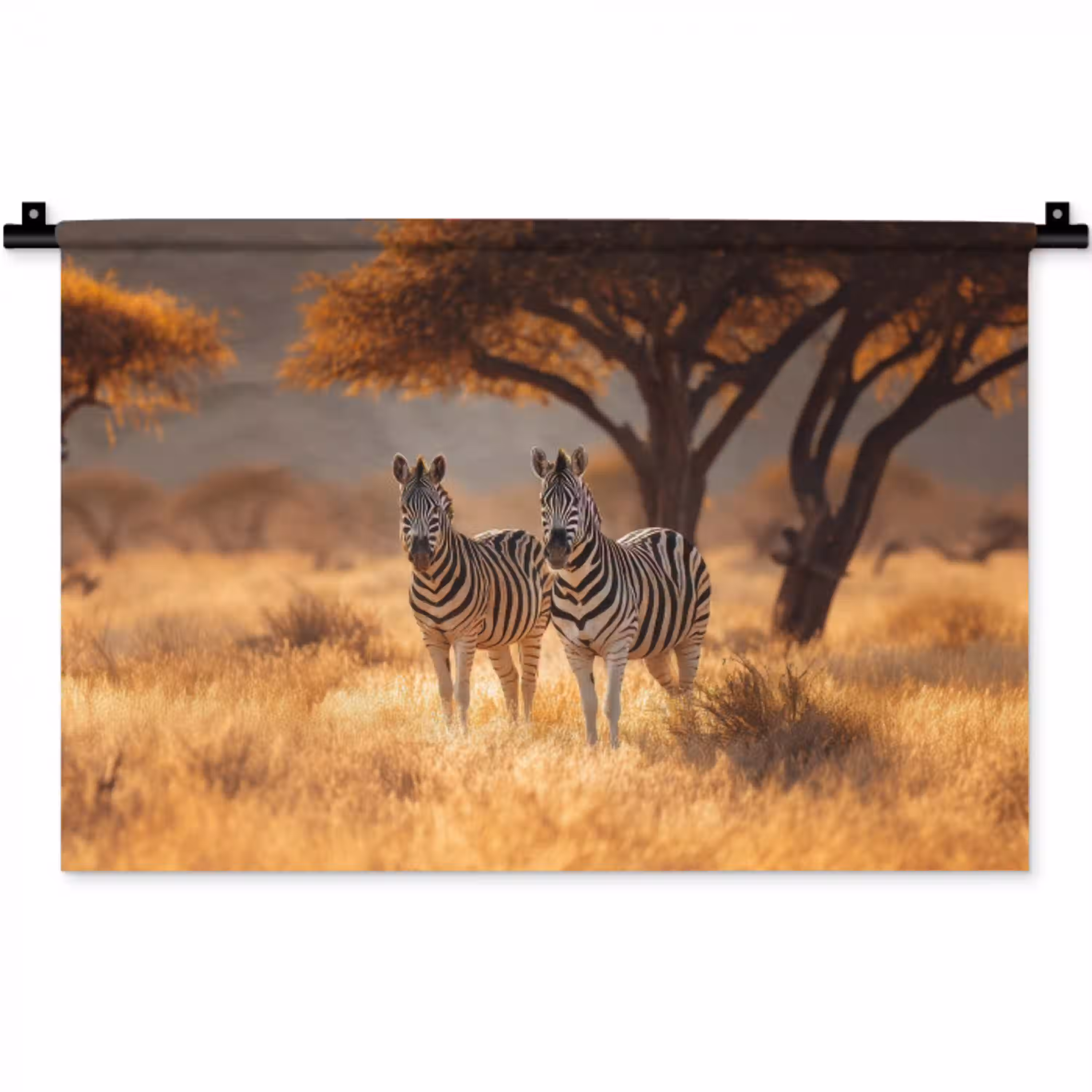 Zebra's - Savannelandschap - Gras Wandkleed katoen klein -zz3d