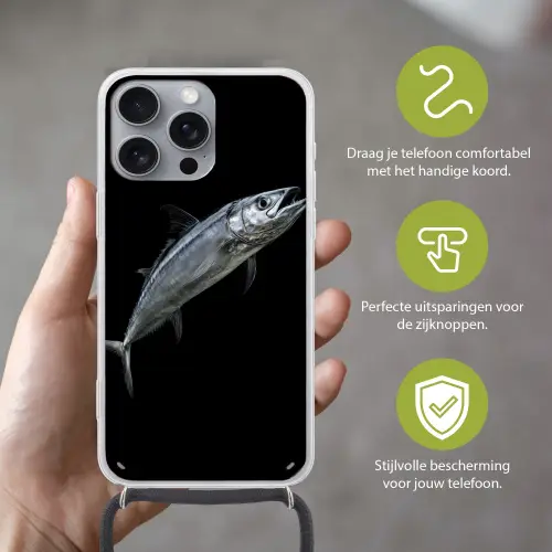 Makreel - Vis - Zwart Hoesje iPhone 16 Pro Max met koord klein -sfeer2_NL