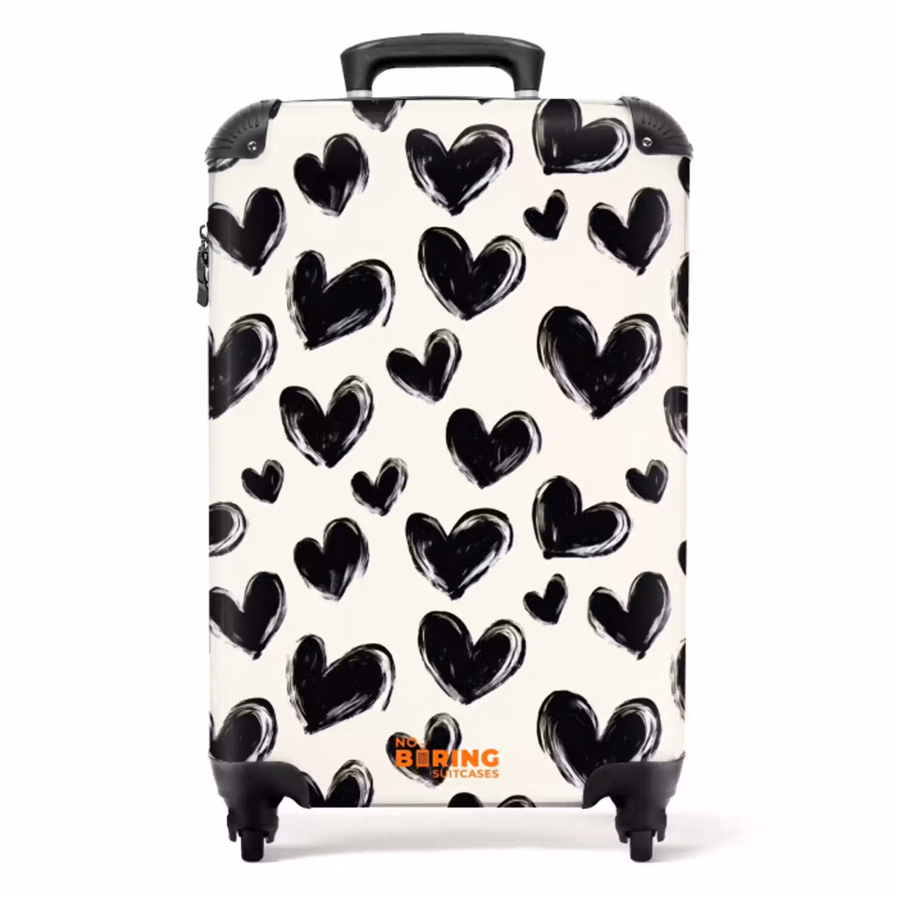 Hartjes - Patroon - Zwart NBS - Handbagage koffer - Volwassenen Unisex middel -productfoto_recht