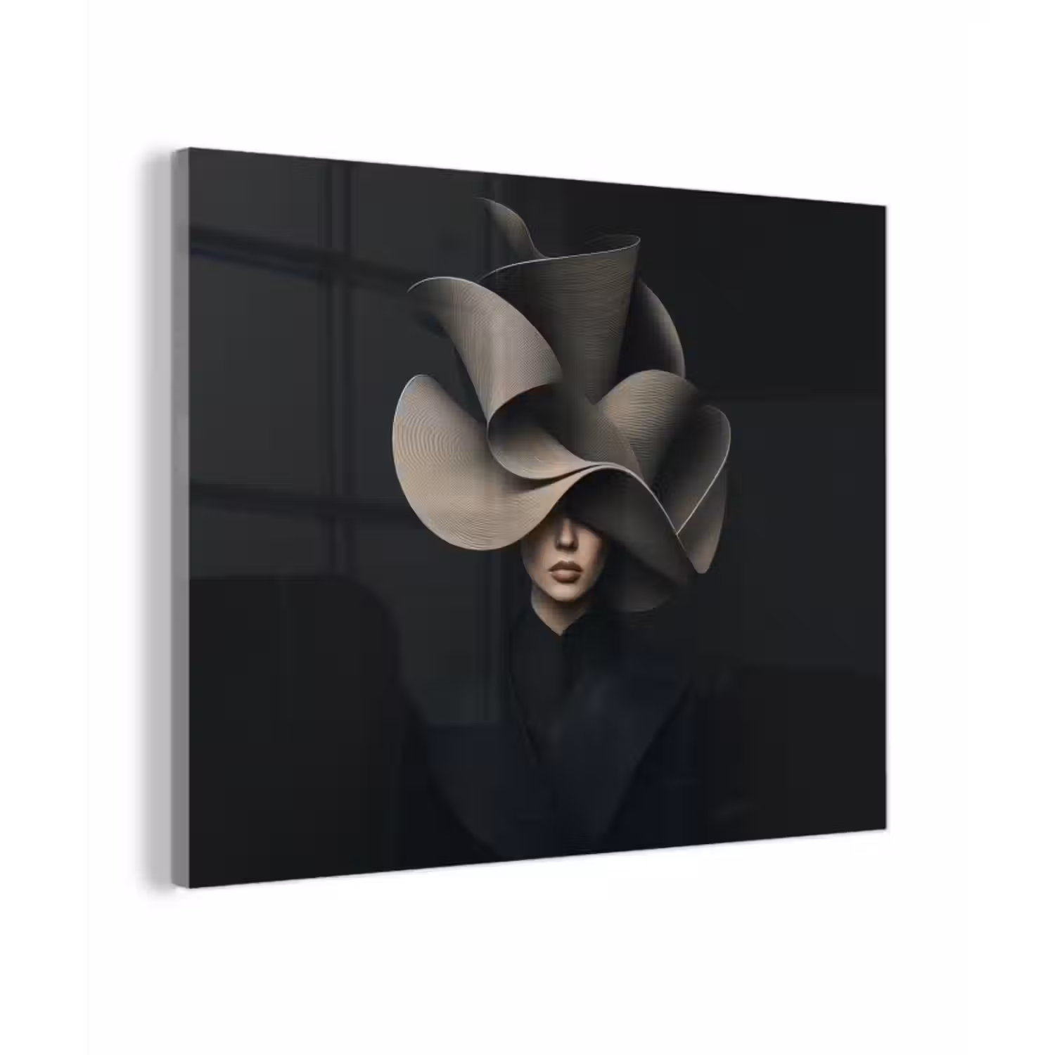 Glas schilderij - Zwarte - Hoed - Vrouw
