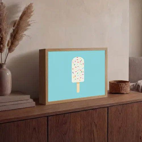 Ijsje - Stokje - Sprinkles - Lichtblauw Light Box met batterij (Wandlamp) middel -sfeer2