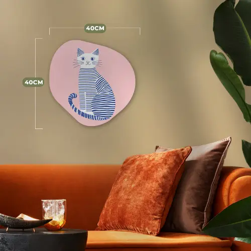 Kat - Illustratie - Minimalistisch - Roze Wandcirkel Organisch Forex 3mm klein -sfeer3