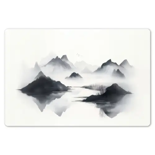 Bergen - Mistig - Water - Wit Placemat vinyl groot -zzsfeer1_Kitchenyeah-website
